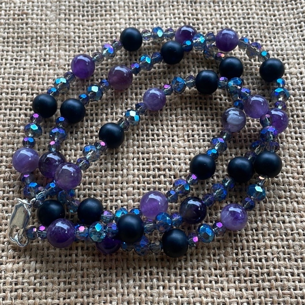 Natural Onyx Stone Beads & amethyst 8mm Beads Crystal spacer Gorgeous New